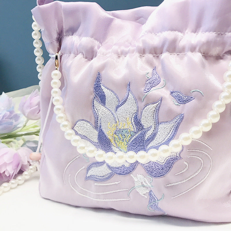 Chinese Style Drawstring Handbag Pearl Embroidery Bags Nang 囊