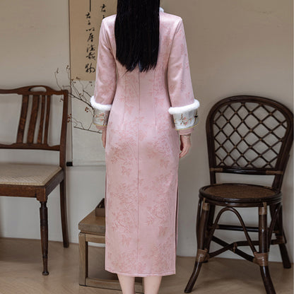 Women's Qipao Chayan 茶烟 Asian Thicken Dress Chinese Modern Hanfu Clothing Velvet Cheongsam Winter