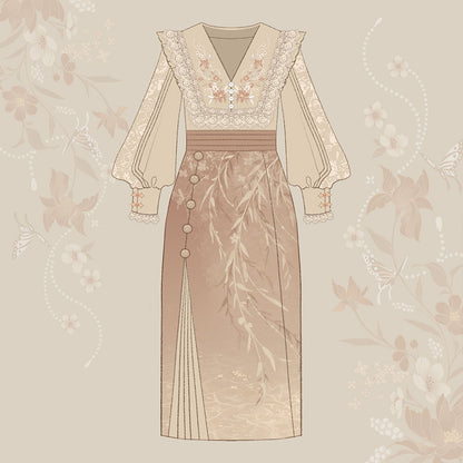 New Chinese Style Women's Clothing Zhu 竹 Pink Skirt Modern Hanfu Suit Spring Autumn