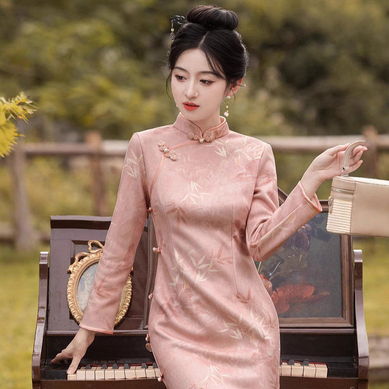 Chinese Modern Women's Qipao Dress  Jinxin 锦心 Clothing Traditional Cheongsam Autumn Winter Velvet Long Sleeves