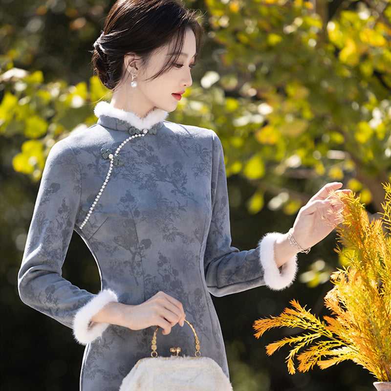 Chinese Modern Women's Qipao Dress Clothing Fanglanxiu 芳兰秀  Cheongsam Winter Thicken Velvet