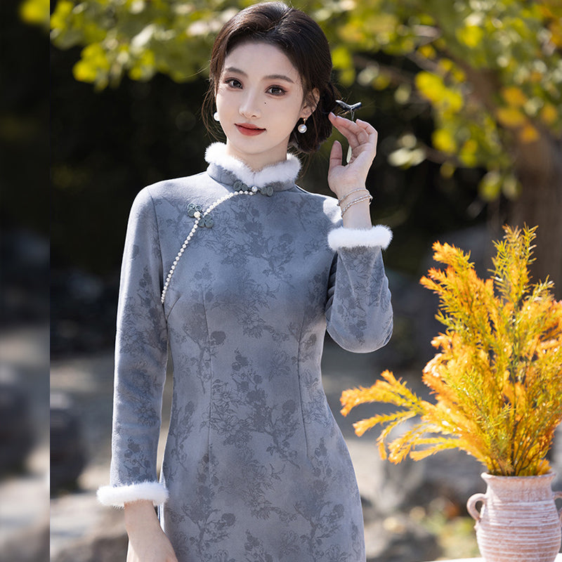 Chinese Modern Women's Qipao Dress Clothing Fanglanxiu 芳兰秀  Cheongsam Winter Thicken Velvet