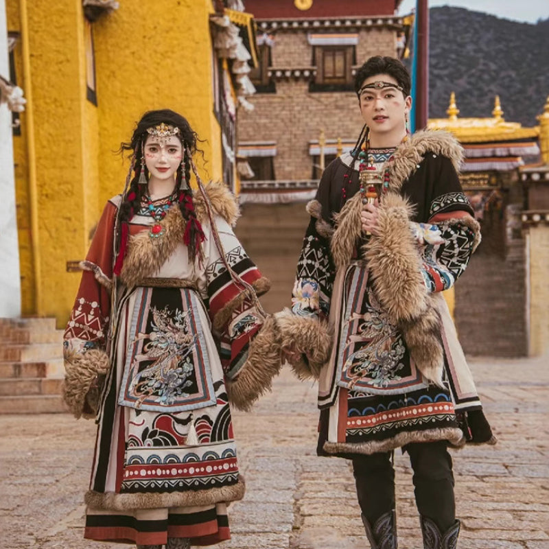 Tibetan Robe Nationality Chinese Culture Clothing 藏 Women Male Velvet Thick Winter