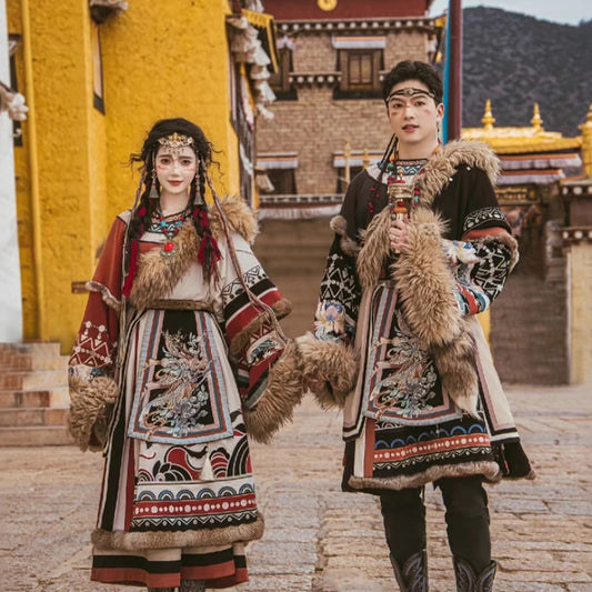 Tibetan Robe Nationality Chinese Culture Clothing 藏 Women Male Velvet Thick Winter
