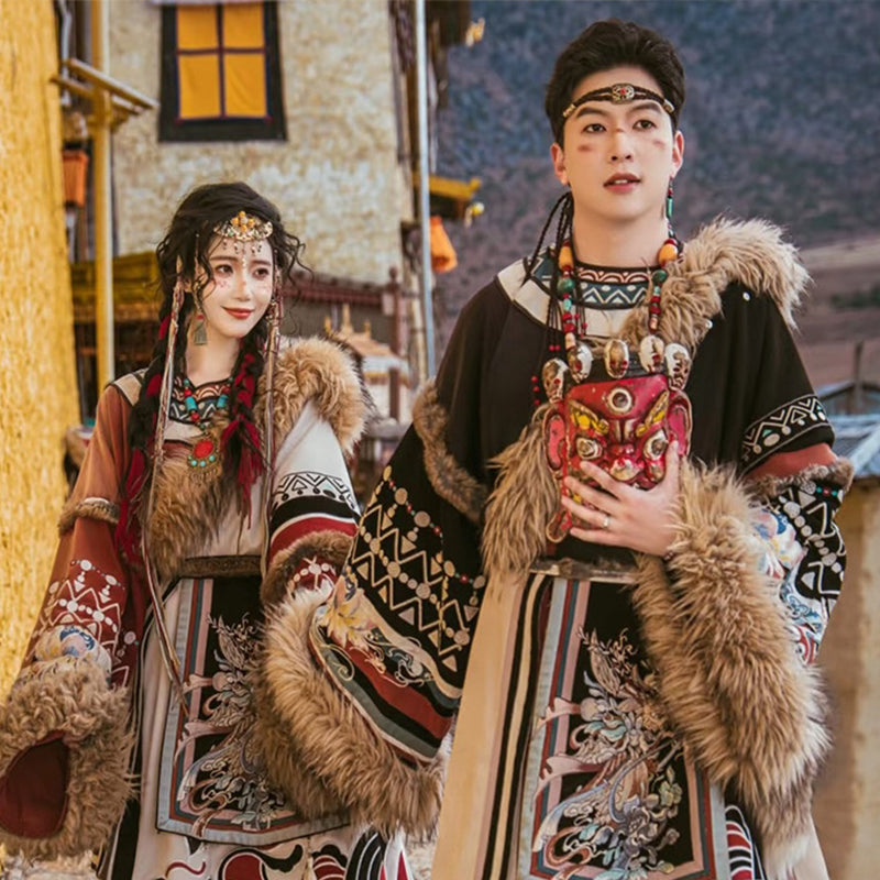 Tibetan Robe Nationality Chinese Culture Clothing 藏 Women Male Velvet Thick Winter