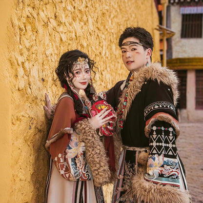 Tibetan Robe Nationality Chinese Culture Clothing 藏 Women Male Velvet Thick Winter