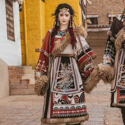 Tibetan Robe Nationality Chinese Culture Clothing 藏 Women Male Velvet Thick Winter