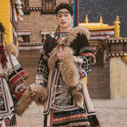 Tibetan Robe Nationality Chinese Culture Clothing 藏 Women Male Velvet Thick Winter