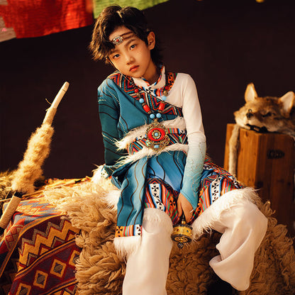 Children's Tibetan Robe Nationality Chinese Culture Clothing Velvet Thick Winter