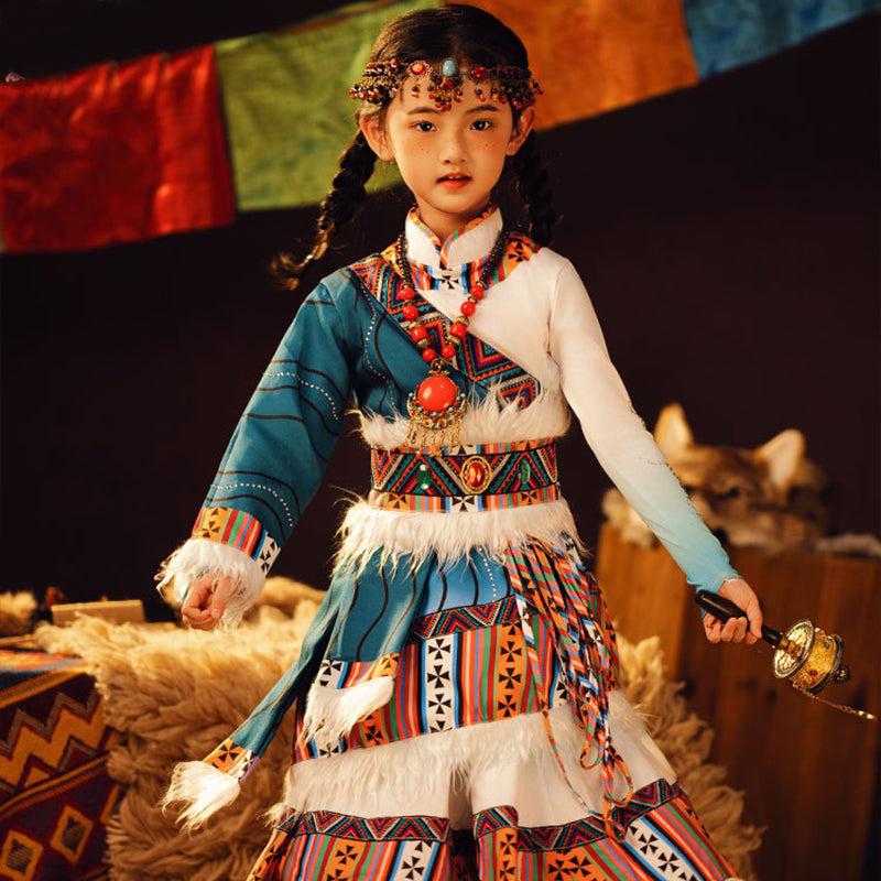 Children's Tibetan Robe Nationality Chinese Culture Clothing Velvet Thick Winter