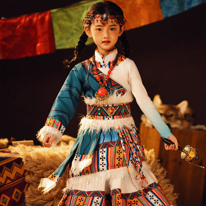 Children's Tibetan Robe Nationality Chinese Culture Clothing Velvet Thick Winter