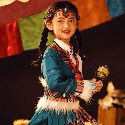 Children's Tibetan Robe Nationality Chinese Culture Clothing Velvet Thick Winter