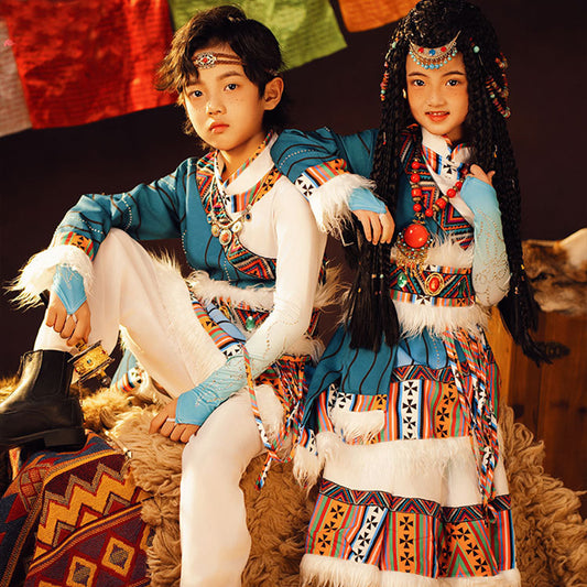 Children's Tibetan Robe Nationality Chinese Culture Clothing Velvet Thick Winter