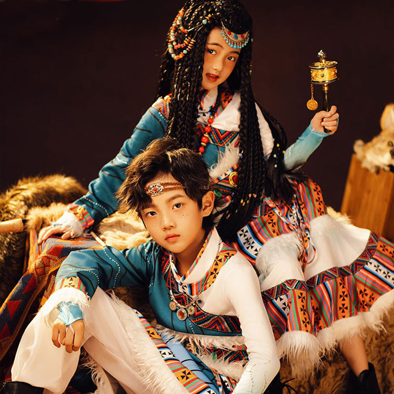 Children's Tibetan Robe Nationality Chinese Culture Clothing Velvet Thick Winter