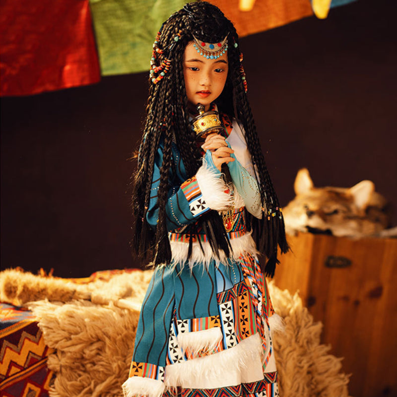 Children's Tibetan Robe Nationality Chinese Culture Clothing Velvet Thick Winter