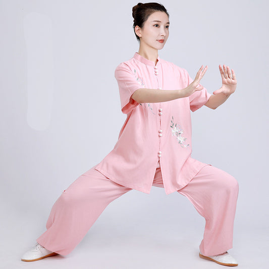 Women's Short Sleeved Huayuye 花与叶 Tai Chi Suit Clothing Summer