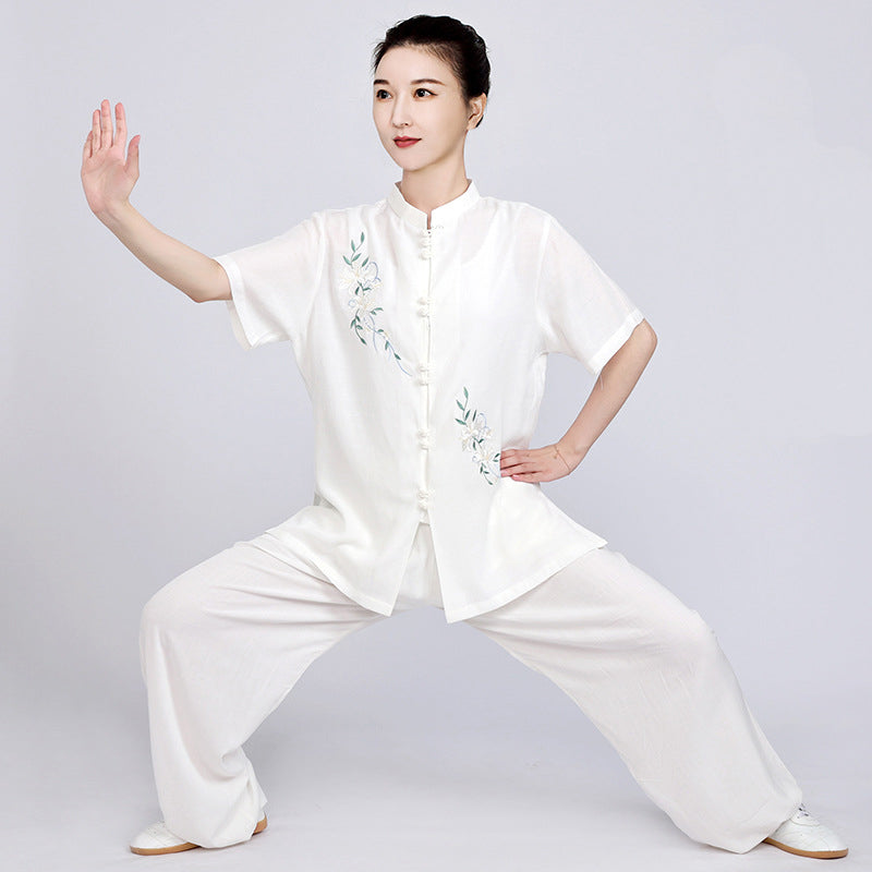 Women's Short Sleeved Huayuye 花与叶 Tai Chi Suit Clothing Summer