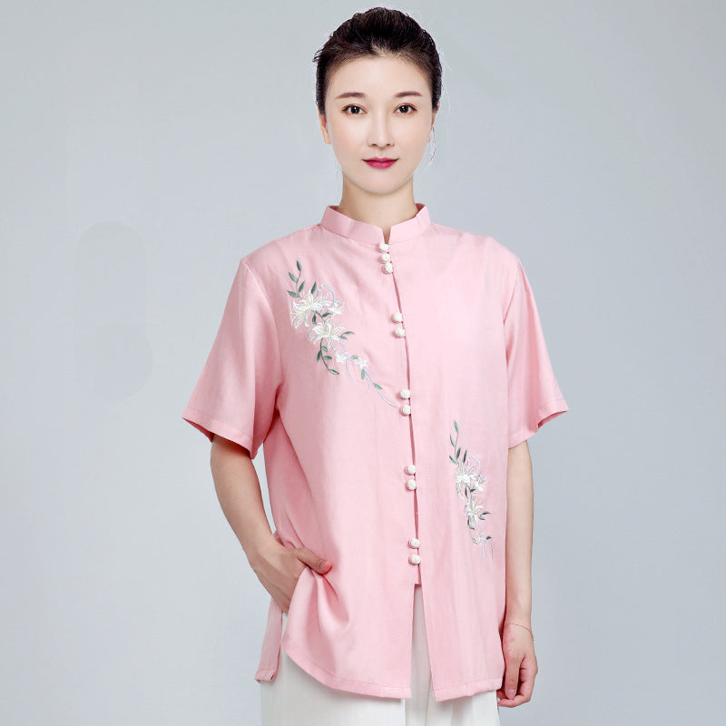 Women's Short Sleeved Huayuye 花与叶 Tai Chi Suit Clothing Summer