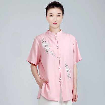 Women's Short Sleeved Huayuye 花与叶 Tai Chi Suit Clothing Summer