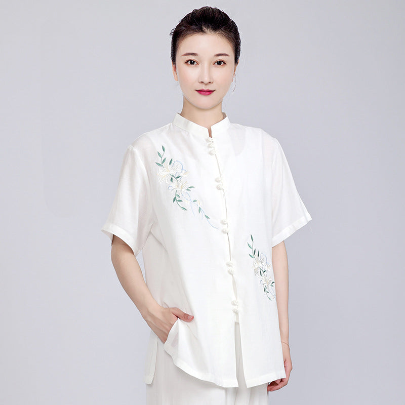 Women's Short Sleeved Huayuye 花与叶 Tai Chi Suit Clothing Summer