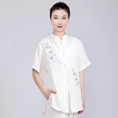 Women's Short Sleeved Huayuye 花与叶 Tai Chi Suit Clothing Summer
