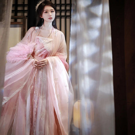 SONG Dynasty Dress Women's Fenjiaojiao 粉娇娇  Chinese Traditional Hanfu Clothing Spring Summer Autumn