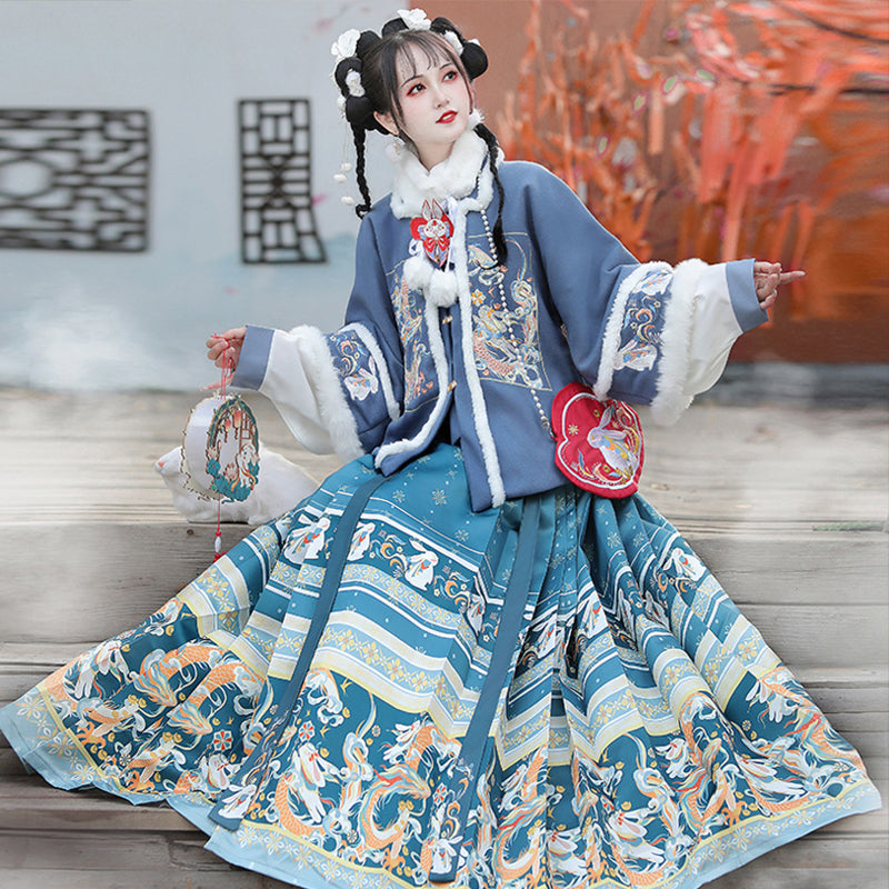 Ming Dynasty Dress Women's Mamian Skirt Rabbit 兔 Chinese Style Lunar New Year Clothes Winter