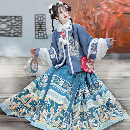 Ming Dynasty Dress Women's Mamian Skirt Rabbit 兔 Chinese Style Lunar New Year Clothes Winter