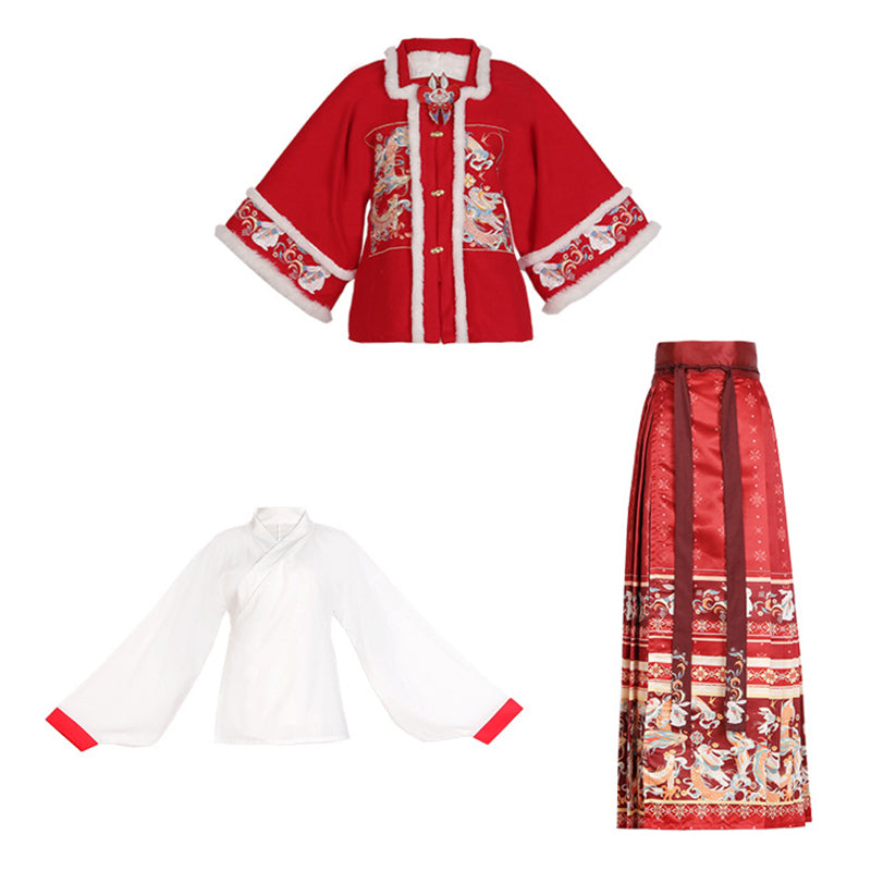 Ming Dynasty Dress Women's Mamian Skirt Rabbit 兔 Chinese Style Lunar New Year Clothes Winter