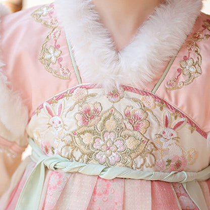 Tang Dynasty Girl Velvet Ruqun Huazhao 花朝 Children's Chinese Traditional Clothing Hanfu Suit