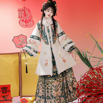 Ming Dynasty Dress Women's Mamian Skirt Songdie 颂蝶 Thicken Chinese Style Lunar New Year Clothes Winter