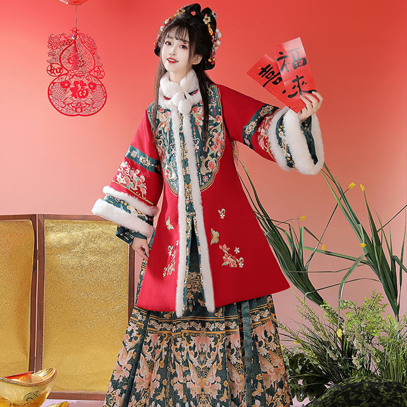 Ming Dynasty Dress Women's Mamian Skirt Songdie 颂蝶 Thicken Chinese Style Lunar New Year Clothes Winter