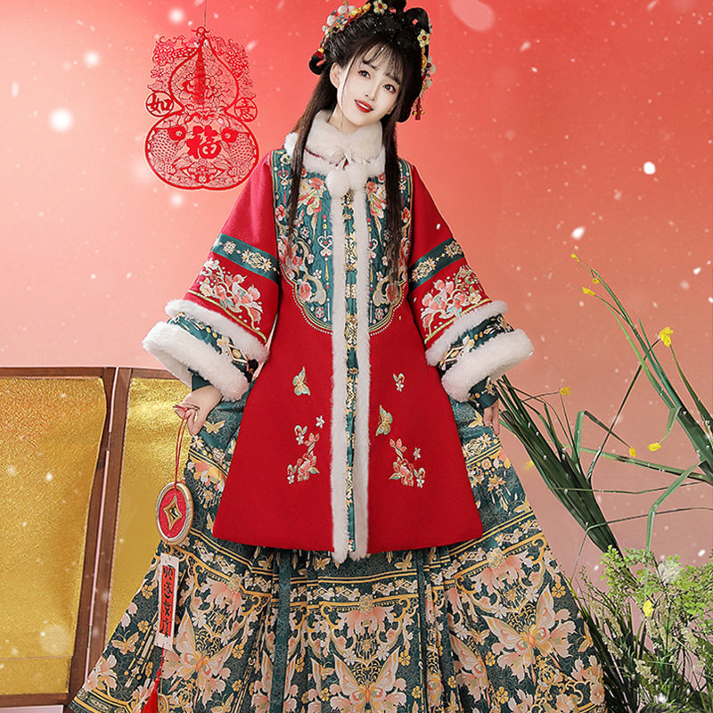 Ming Dynasty Dress Women's Mamian Skirt Songdie 颂蝶 Thicken Chinese Style Lunar New Year Clothes Winter