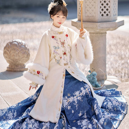 Ming Dynasty Dress Women's Mamian Skirt Xuyun 絮纭 Thicken Chinese Style Lunar New Year Clothes Winter