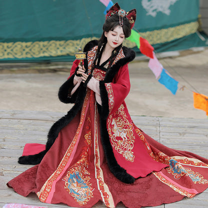 Tang Dynasty Dress Women's Robe Chisui 驰岁 Chinese Style Velvet Lunar New Year Clothing Winter