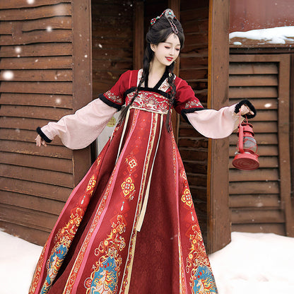 Tang Dynasty Dress Women's Robe Chisui 驰岁 Chinese Style Velvet Lunar New Year Clothing Winter