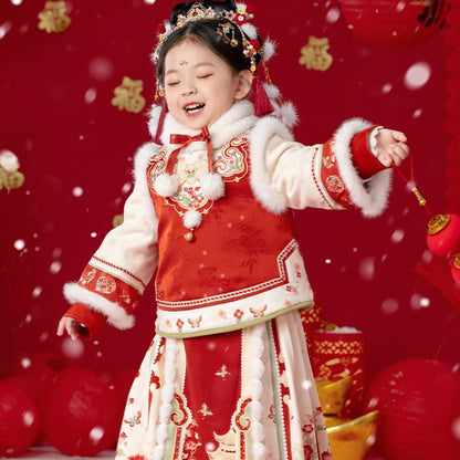 Children's Traditional Clothing Fumianmian 福绵绵 Chinese Lunar New Year Velvet Hanfu Suit
