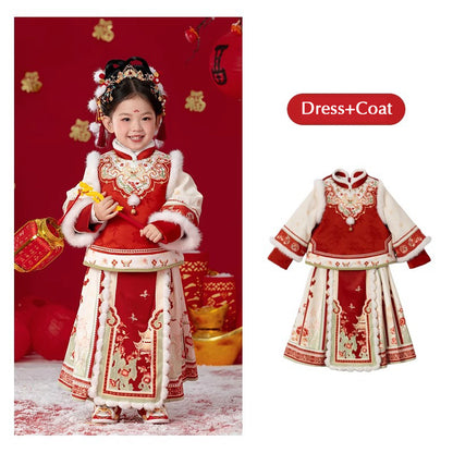 Children's Traditional Clothing Fumianmian 福绵绵 Chinese Lunar New Year Velvet Hanfu Suit