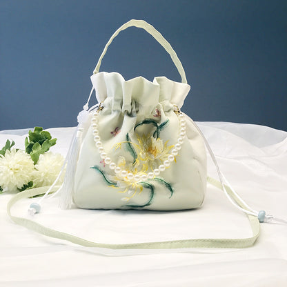 Chinese Style Drawstring Handbag Pearl Embroidery Bags Nang 囊