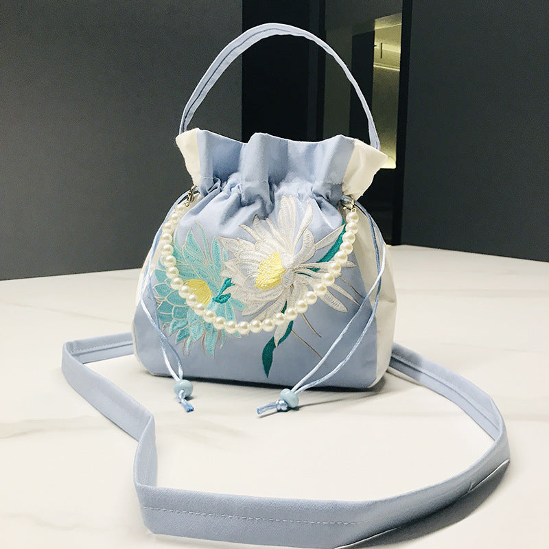 Chinese Style Drawstring Handbag Pearl Embroidery Bags Nang 囊