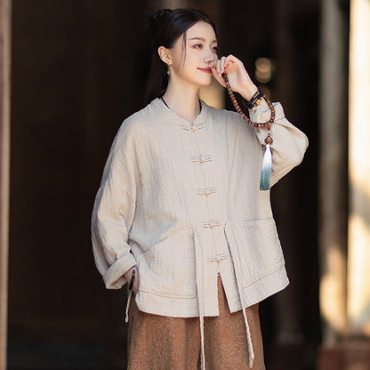 Linen Shirt Yuelong "月胧" Han Element Clothing Women's Modern Hanfu Spring Autumn
