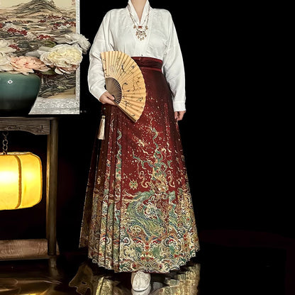 Ming Dynasty Dress Women's High Grade Fabrics Mamian Skirt Longhuang 龙煌 Hanfu Clothing Spring Summer Autumn