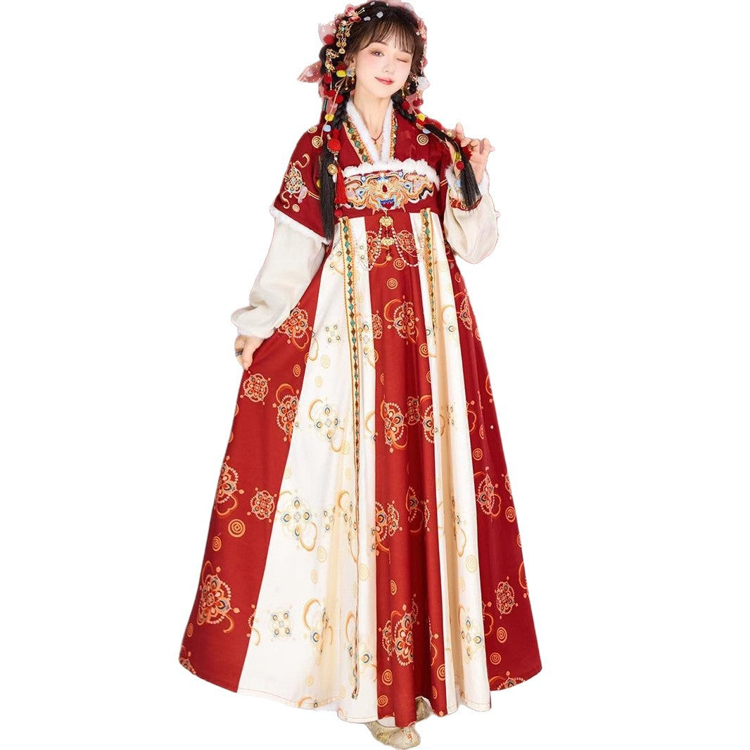 TANG Dynasty Clothing Jinli 锦鲤 Ruqun Women's Chinese Traditional Thicken Velvet Lunar New Year Hanfu Autumn Winter