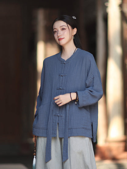 Linen Shirt Yuelong "月胧" Han Element Clothing Women's Modern Hanfu Spring Autumn