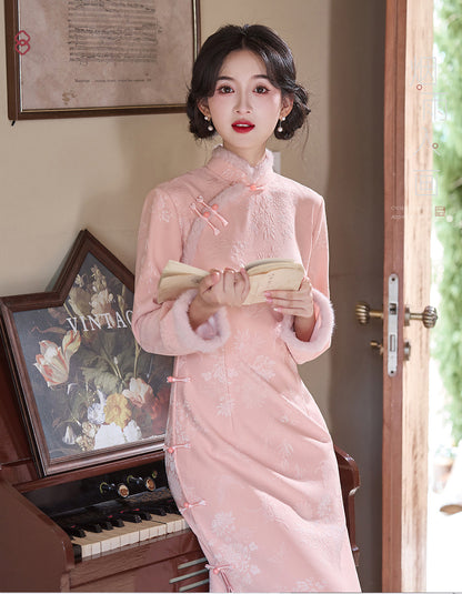 Women's Qipao Diefeiwu 蝶飞舞 Asian Dress Chinese Thicken Modern Hanfu Clothing Velvet Cheongsam