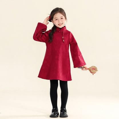 Children's Modern Hanfu Clothing Shuangquan 双全 Chinese Kid's Lunar New Year Velvet Suit