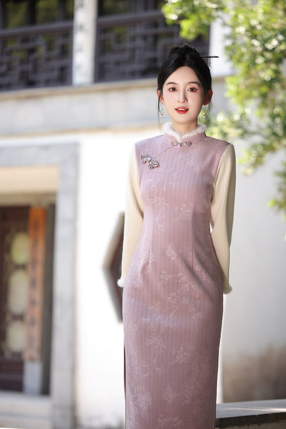 Women's Qipao Dongyun 冬韵 Asian Thicken Dress Chinese Modern Hanfu Clothing Velvet Cheongsam Winter