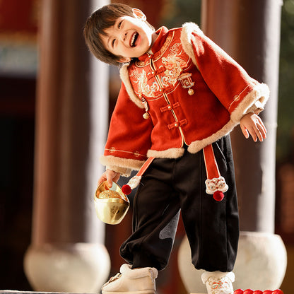 Children's Traditional boy's Clothing Duofu 多福 Chinese Kid's Lunar New Year Velvet Hanfu Suit