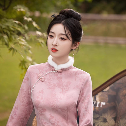 Chinese Modern Women's Qipao Dress Clothing Fanglanxiu 芳兰秀  Cheongsam Winter Thicken Velvet