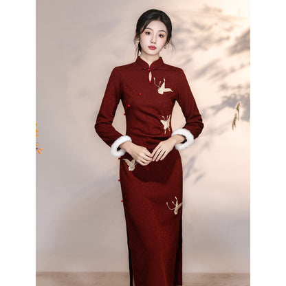 Women's Qipao Suiye 岁月 Asian Thicken Dress Chinese Modern Hanfu Clothing Velvet Cheongsam Winter